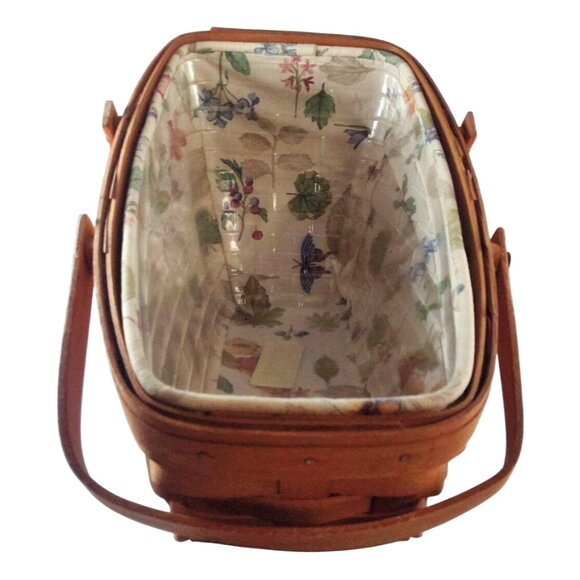 Longaberger 1990 Handwoven Basket With Floral-Print Fabric Liner/Plastic Insert - Picture 2 of 10